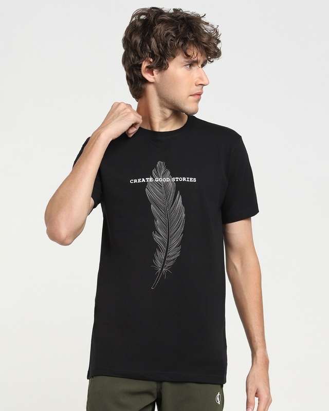 Shop Create Good Stories Half Sleeve T-Shirt Black-Front