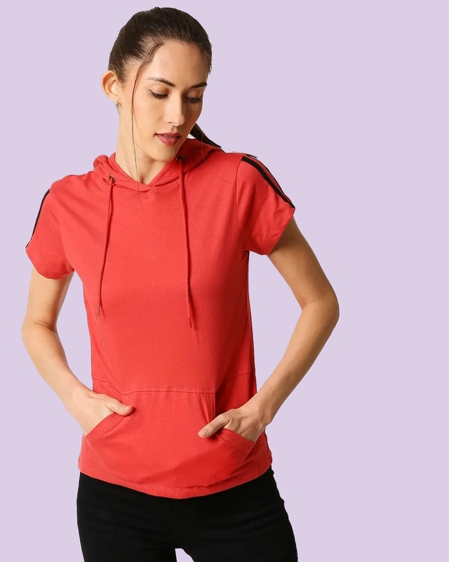 Shop Women's Red Hoodie T-shirt-Front