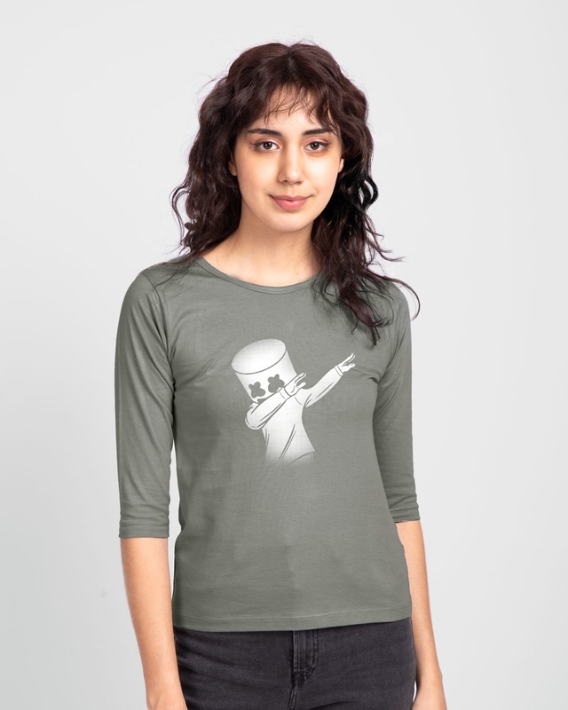 Shop Dab Marshmello Round Neck 3/4 Sleeve T-Shirt-Front