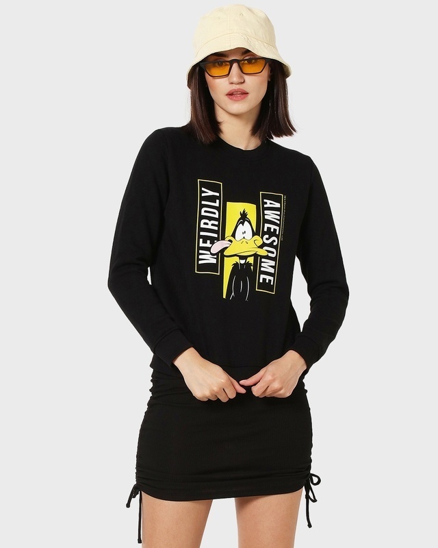 Shop Women's Black Daffy Awesome Graphic Printed Fleece Sweatshirt-Front