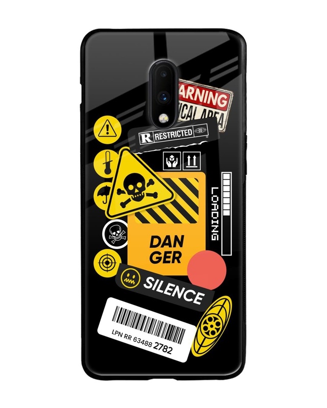 Shop Danger Signs Premium Glass Case for OnePlus 7 (Shock Proof, Scratch Resistant)-Front