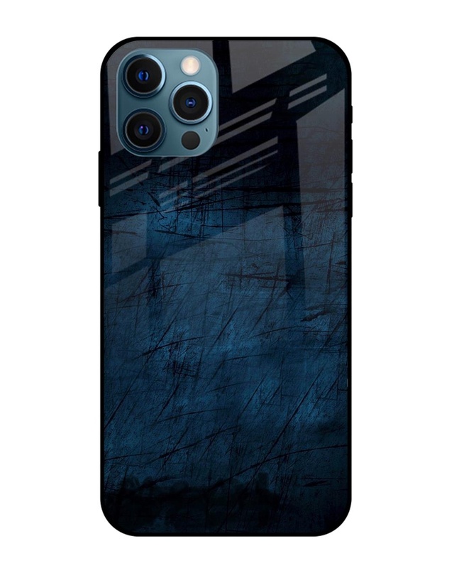 Shop Dark Blue Grunge Premium Glass Case for Apple iPhone 12 Pro (Shock Proof, Scratch Resistant)-Front