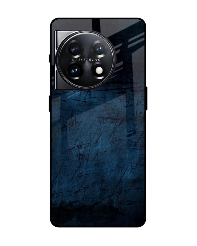 Shop Dark Blue Grunge Premium Glass Case for OnePlus 11 5G (Shock Proof, Scratch Resistant)-Front