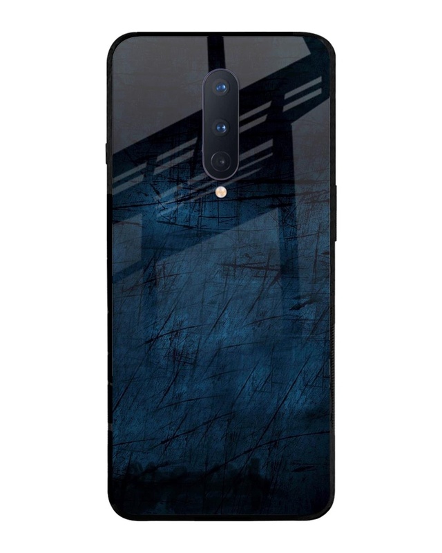 Shop Dark Blue Grunge Premium Glass Case for OnePlus 8 (Shock Proof, Scratch Resistant)-Front