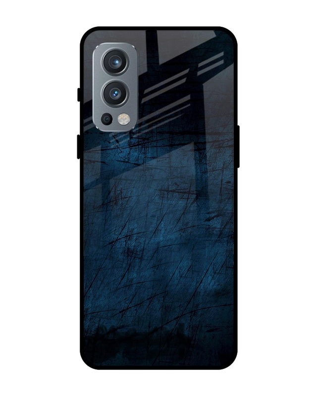 Shop Dark Blue Grunge Premium Glass Case for OnePlus Nord 2 5G (Shock Proof, Scratch Resistant)-Front