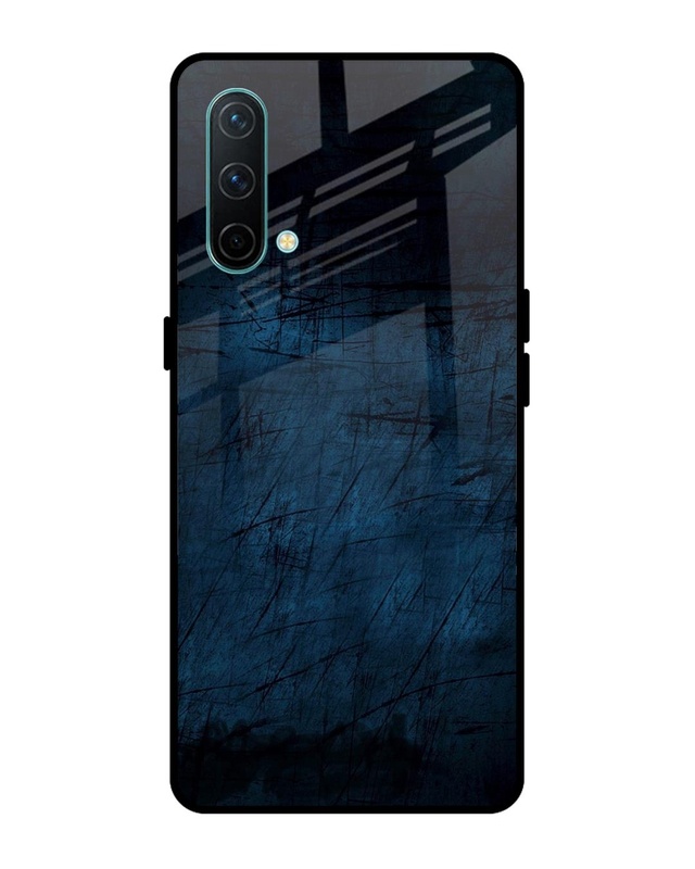 Shop Dark Blue Grunge Premium Glass Case for OnePlus Nord CE 5G (Shock Proof, Scratch Resistant)-Front