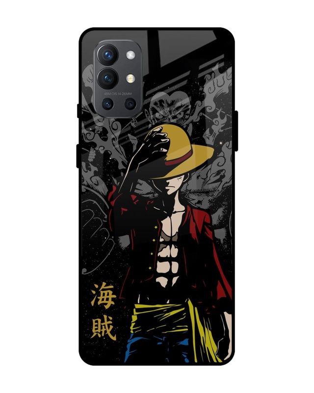 Shop Dark Luffy Premium Glass Case for OnePlus 9R (Shock Proof,Scratch Resistant)-Front