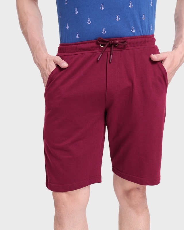 Shop Men's Dark Maroon Casual Shorts-Front