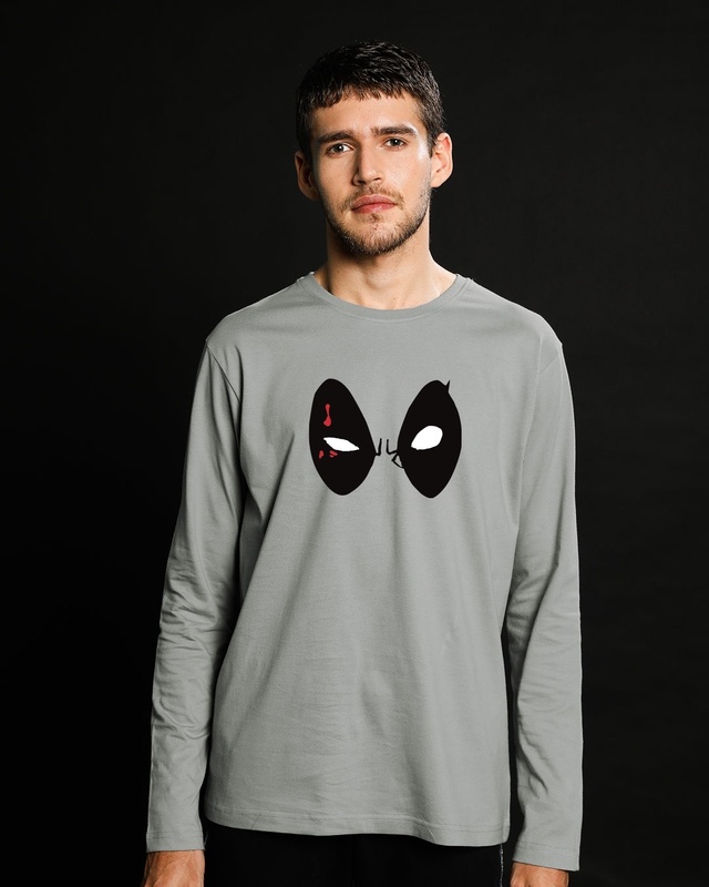 Shop Men's Grey Deadpool Eyes Graphic Printed T-shirt-Front