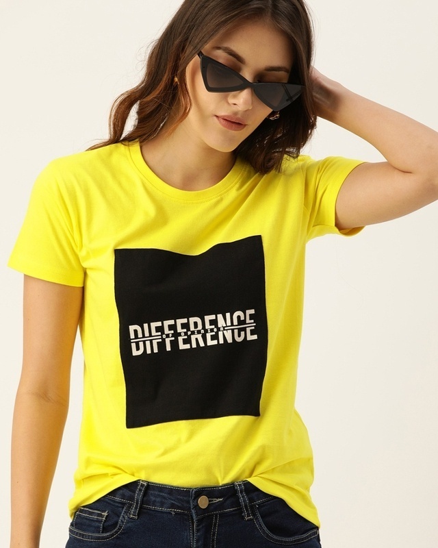 Shop Difference of Opinion Yellow Typographic T-Shirt-Front