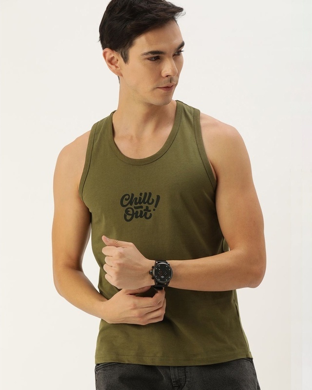 Shop Dillinger Green Typography Tank Top-Front