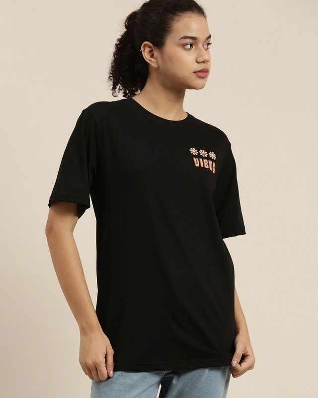 Shop Dillinger Women's Black Typographic Oversized Fit T-shirt-Front