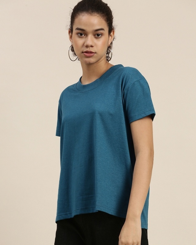 Shop Dillinger Women's Blue Boxy Oversized Fit T-shirt-Front