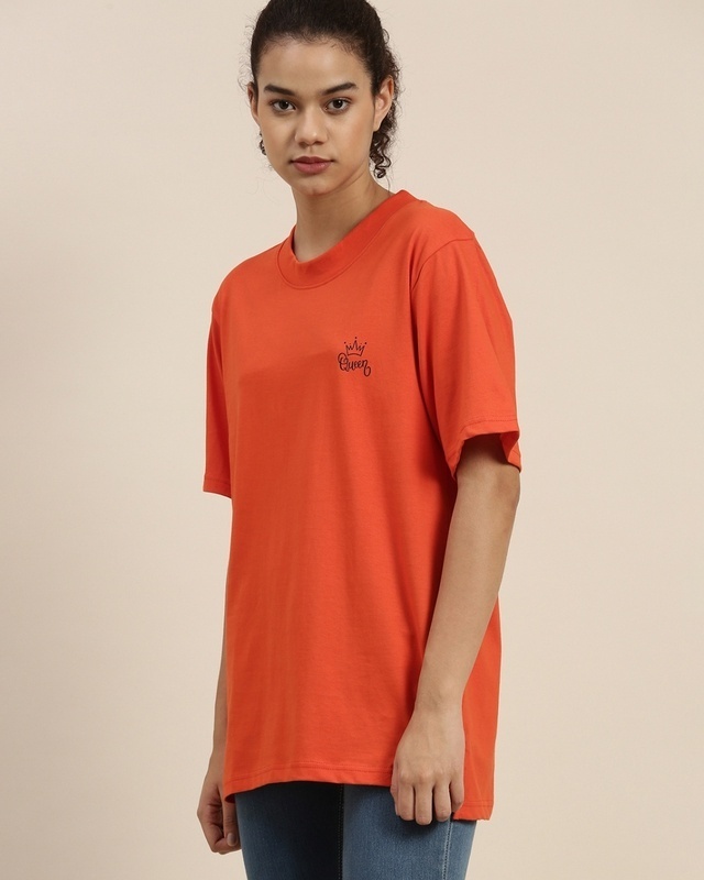 Shop Dillinger Women's Orange Typographic Oversized Fit T-shirt-Front