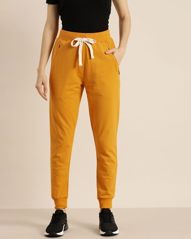 Shop Dillinger Women's Yellow Solid Joggers-Front