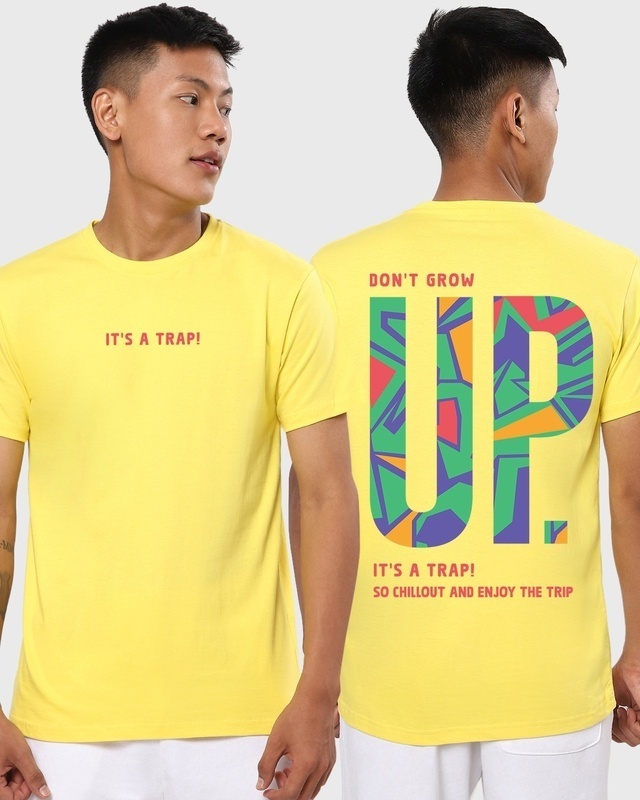 Shop Men's Yellow Don't Grow Up Typography T-shirt-Front