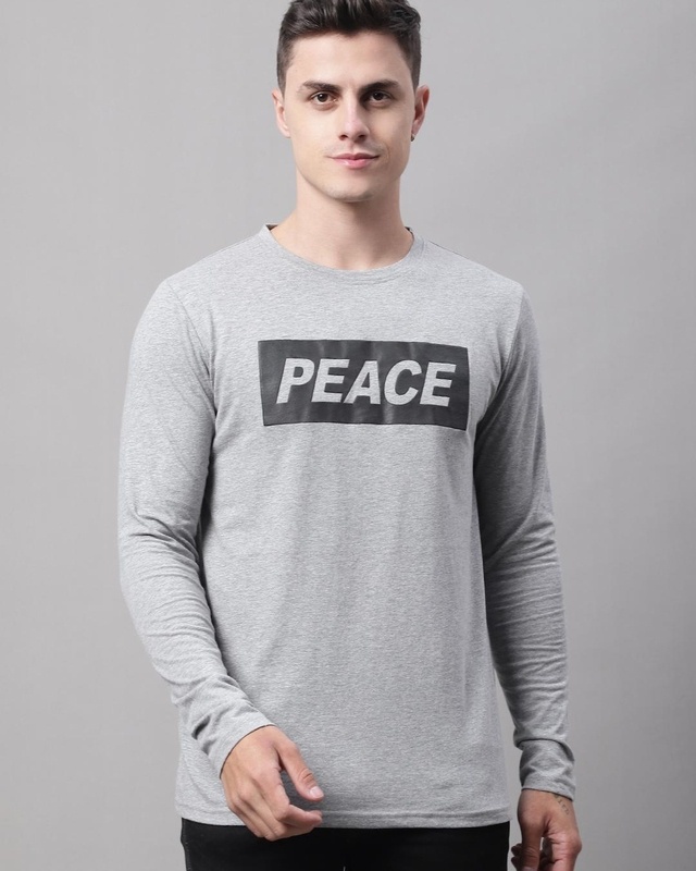 Shop Men's Grey Peace Typographic T-shirt-Front