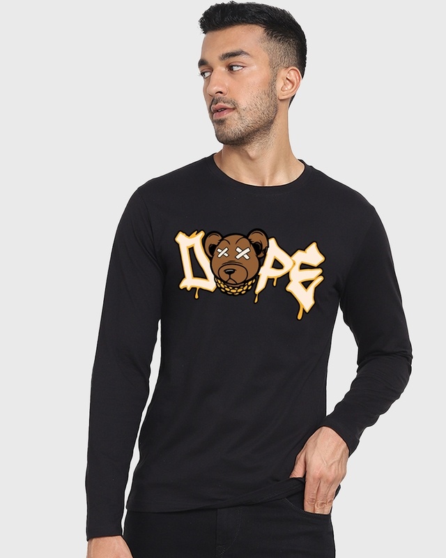 Shop Men's Black Dope Bear Graphic Printed T-shirt-Front
