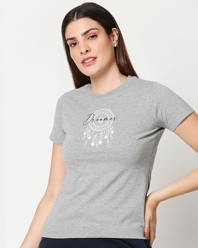 Shop Dream Catcher Womens Printed Grey Lounge T-Shirt-Front