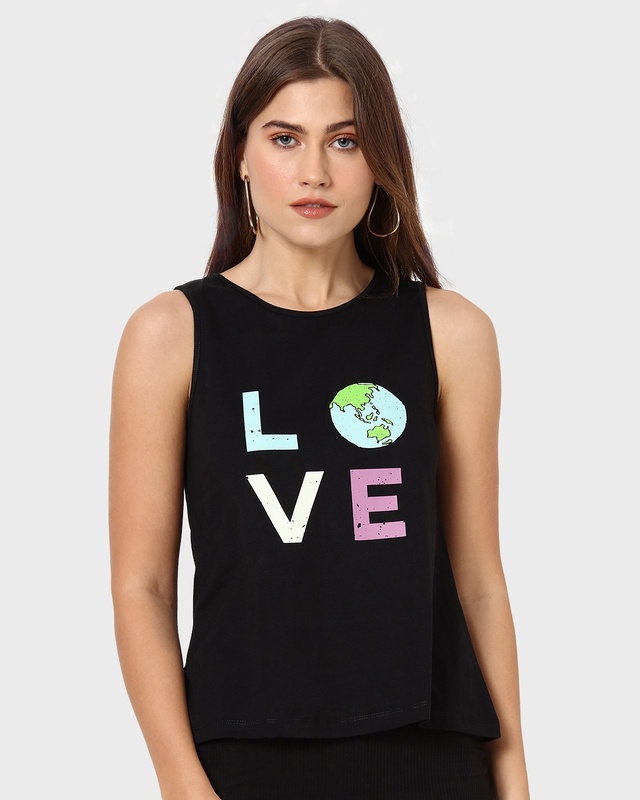 Shop Women's Black Earth Love Printed Tank Top-Front