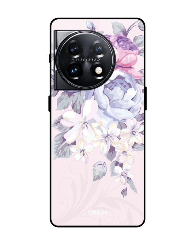 Shop Elegant Floral Premium Glass Case for OnePlus 11 5G (Shock Proof, Scratch Resistant)-Front