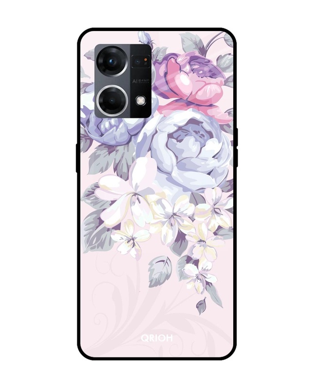 Shop Elegant Floral Premium Glass Case for Oppo F21s Pro (Shock Proof, Scratch Resistant)-Front