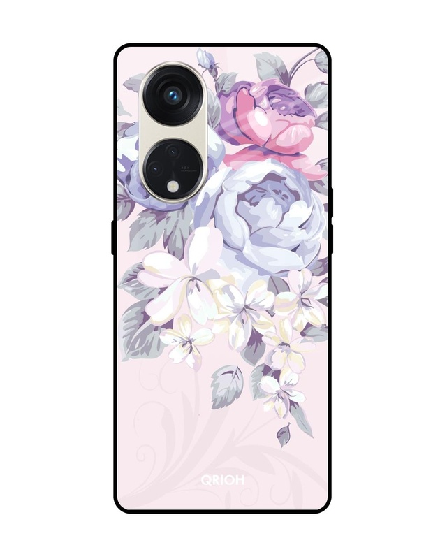 Shop Elegant Floral Premium Glass Case for Oppo Reno8T 5G (Shock Proof, Scratch Resistant)-Front