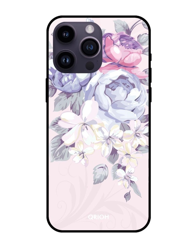 Shop Elegant Floral Printed Premium Glass Cover for Apple iPhone 14 Pro Max (Shockproof, Light Weight)-Front