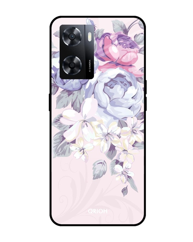 Shop Elegant Floral Printed Premium Glass Cover for Oppo A57 4G (Shockproof, Light Weight)-Front