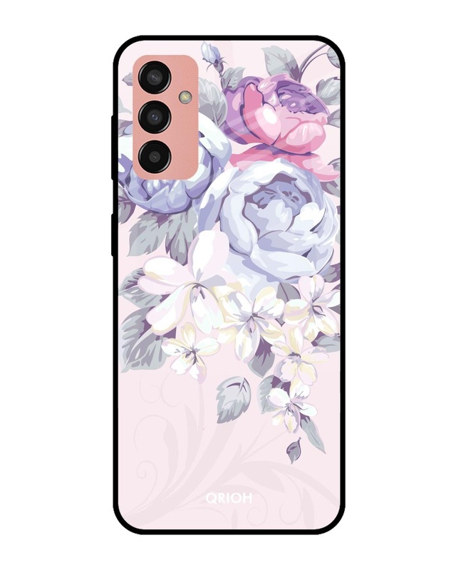 Shop Elegant Floral Printed Premium Glass Cover for Samsung Galaxy M13 (Shockproof, Light Weight)-Front
