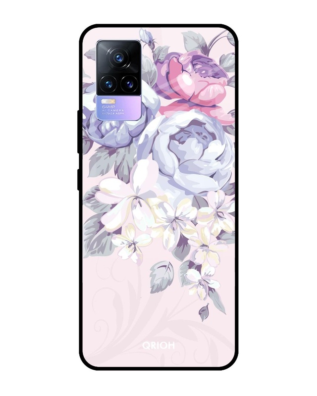 Shop Elegant Floral Printed Premium Glass Cover for Vivo Y73 (Shockproof, Light Weight)-Front