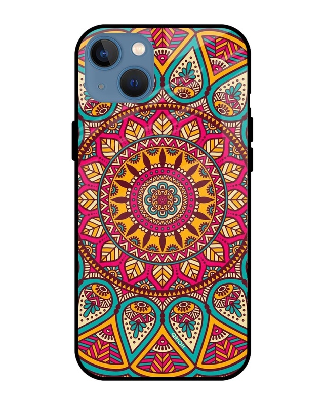 Shop Elegant Mandala Printed Premium Glass Cover For iPhone 13 mini (Impact Resistant, Matte Finish)-Front