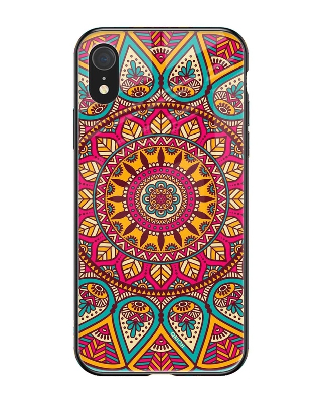 Shop Elegant Mandala Printed Premium Glass Cover For iPhone XR (Impact Resistant, Matte Finish)-Front