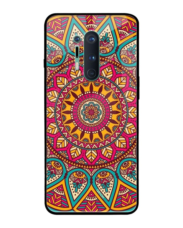 Shop Elegant Mandala Printed Premium Glass Cover For OnePlus 8 Pro (Impact Resistant, Matte Finish)-Front