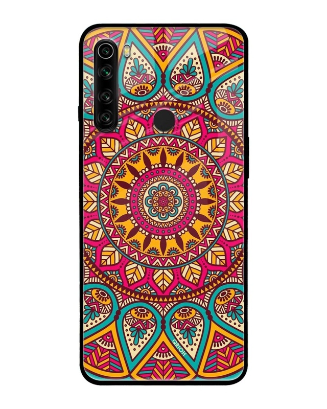 Shop Elegant Mandala Printed Premium Glass Cover For Xiaomi Redmi Note 8 (Impact Resistant, Matte Finish)-Front