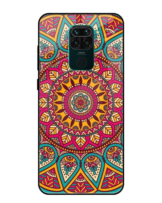 Shop Elegant Mandala Printed Premium Glass Cover For Xiaomi Redmi Note 9 (Impact Resistant, Matte Finish)-Front