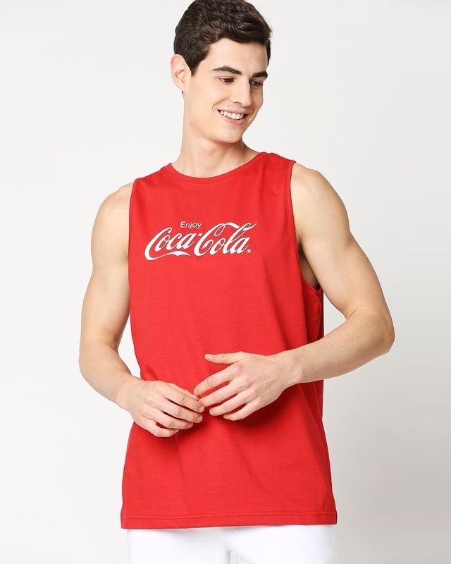 Shop Men's Red Enjoy Coca-Cola Typography Vest-Front
