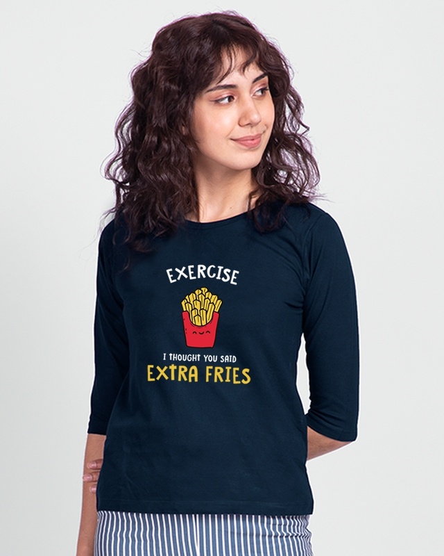 Shop Extra Fries Women's Round Neck 3/4 Sleeve T-shirt-Front
