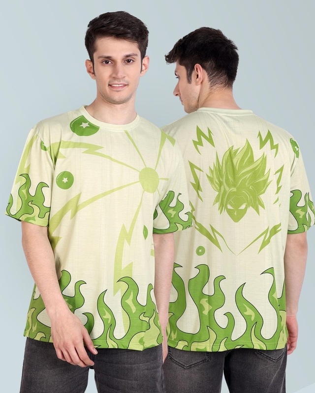Shop Fans Army Men's Green Dragon Ball Printed Oversized T-shirt-Front