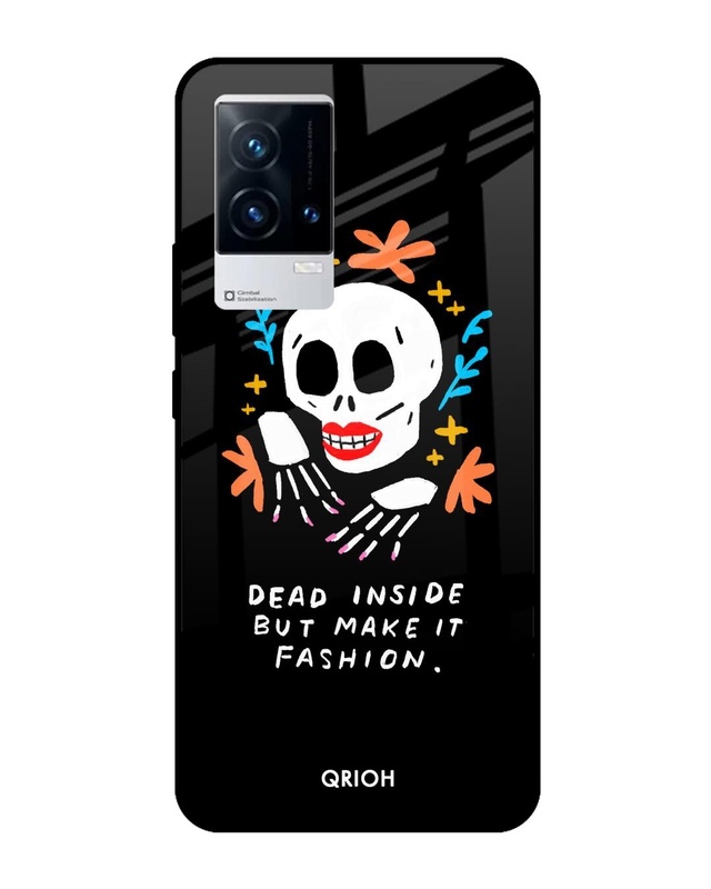 Shop Fashionable Skeleton Printed Premium Glass Cover for IQOO9 5G (Shock Proof, Scratch Resistant)-Front