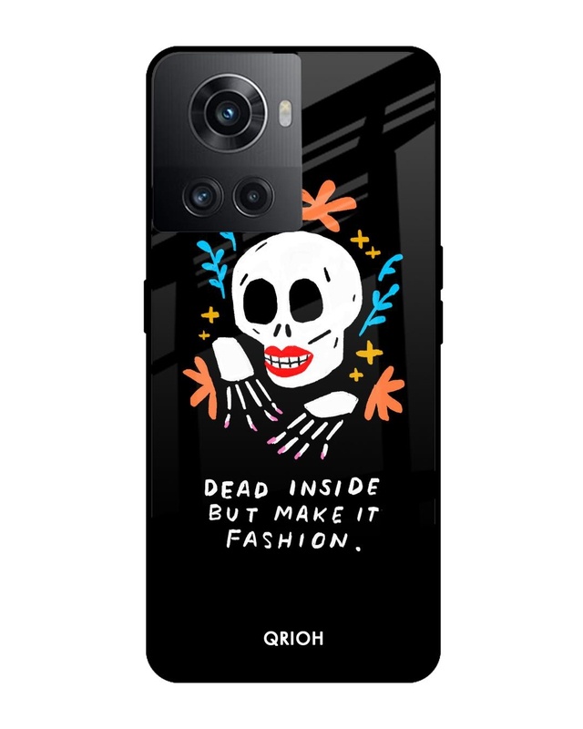 Shop Fashionable Skeleton Printed Premium Glass Cover For OnePlus 10R 5G (Impact Resistant, Matte Finish)-Front