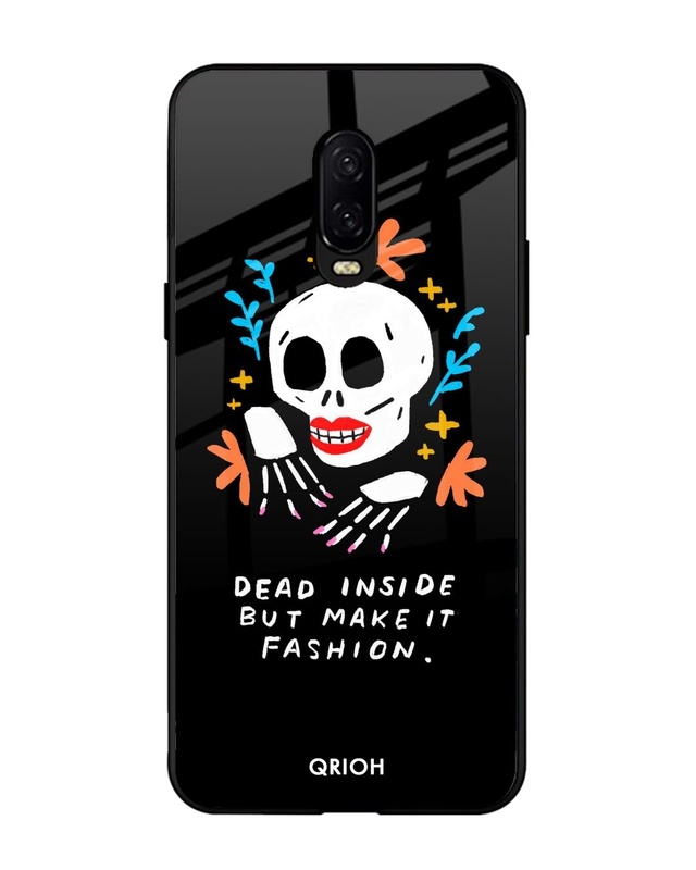 Shop Fashionable Skeleton Printed Premium Glass Cover For OnePlus 6T (Impact Resistant, Matte Finish)-Front