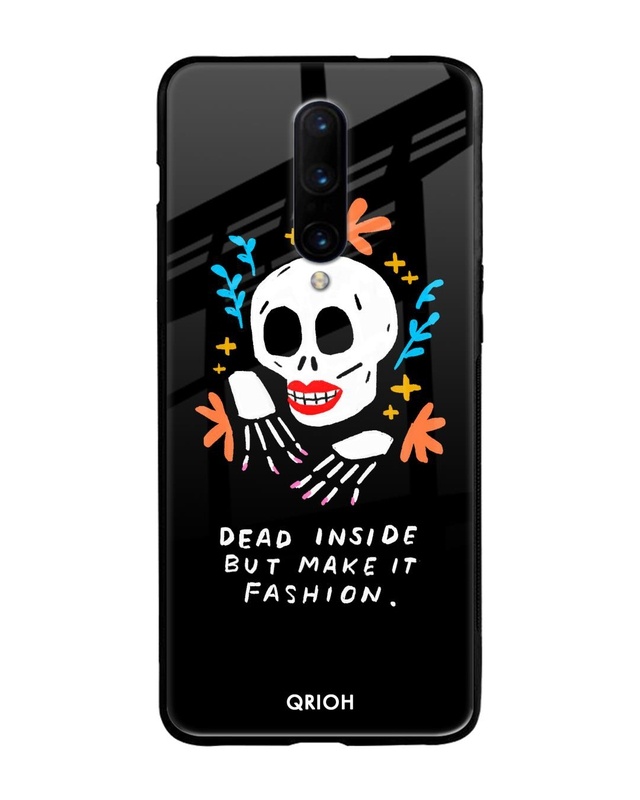 Shop Fashionable Skeleton Printed Premium Glass Cover For OnePlus 7 Pro (Impact Resistant, Matte Finish)-Front