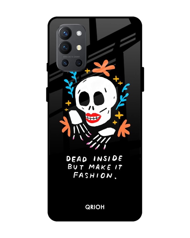 Shop Fashionable Skeleton Printed Premium Glass Cover For OnePlus 9R (Impact Resistant, Matte Finish)-Front