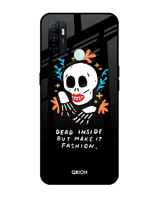 Shop Fashionable Skeleton Printed Premium Glass Cover For Oppo A33 (Impact Resistant, Matte Finish)-Front
