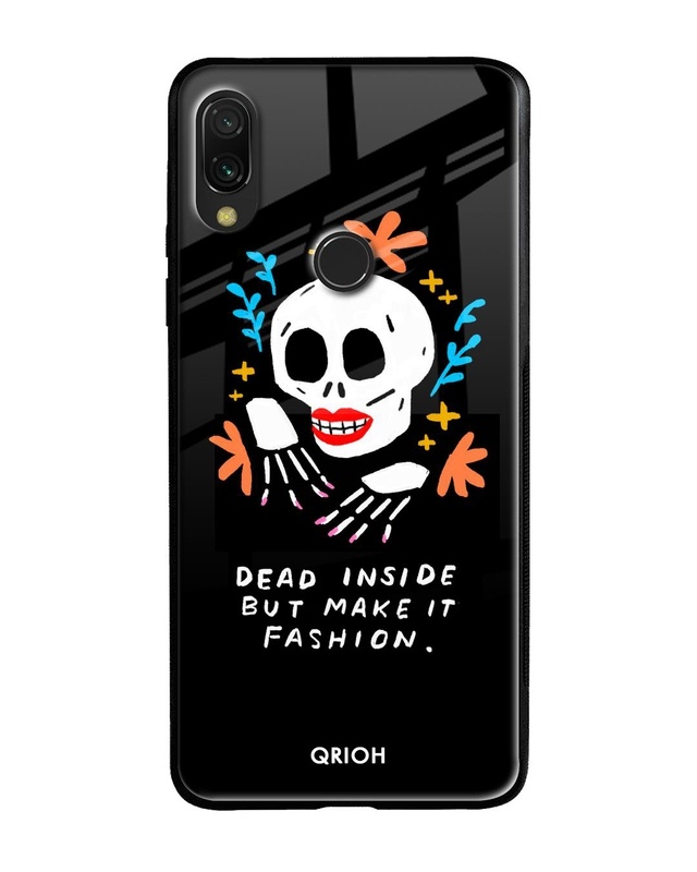 Shop Fashionable Skeleton Printed Premium Glass Cover For Xiaomi Redmi Note 7 Pro (Matte Finish)-Front