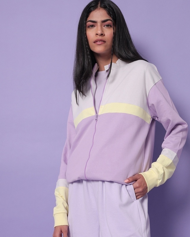 Shop Women's Lilac Bomber Jacket-Front