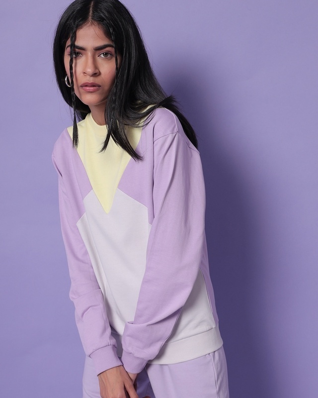 Shop Women's Feel Good Lilac Color Block Sweatshirt-Front