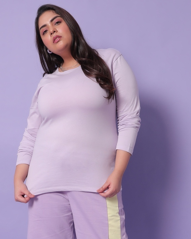 Shop Feel Good Lilac Plus Size Full Sleeve T-shirt-Front