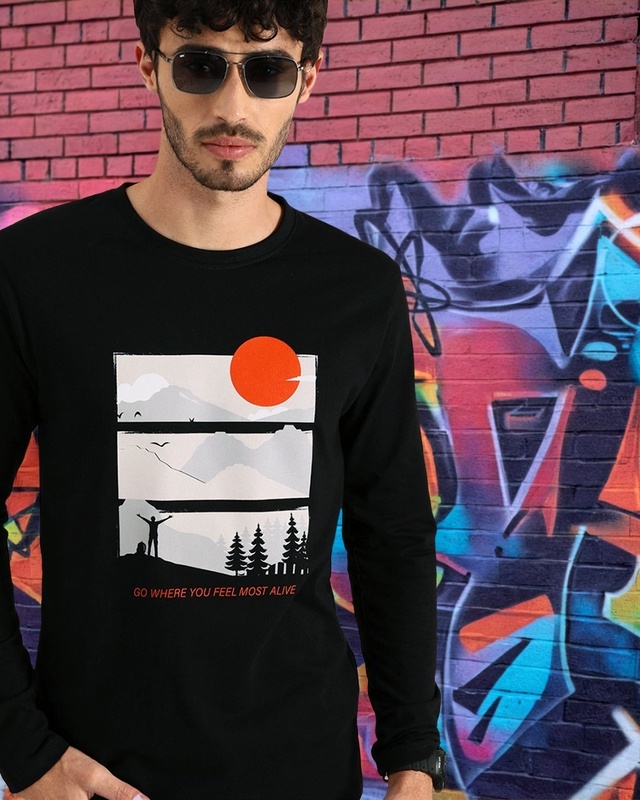 Feel Most Alive Full Sleeve T-Shirt Black
